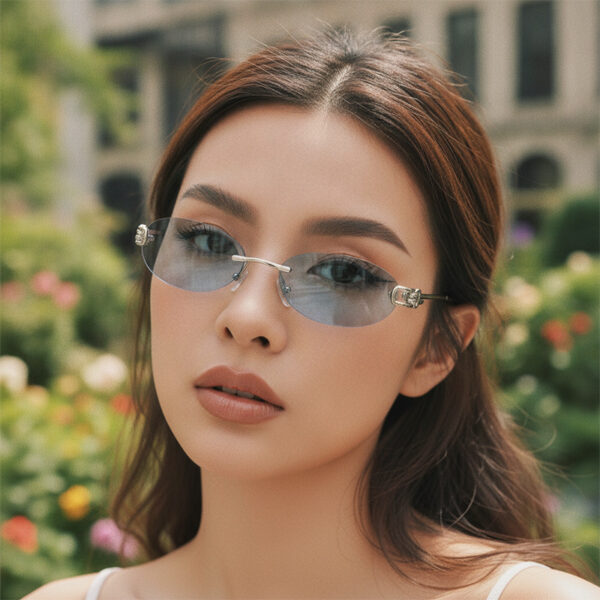 Wholesale Frameless Oval Sunglasses with Ring Detail for Travel Fashion Accessory
