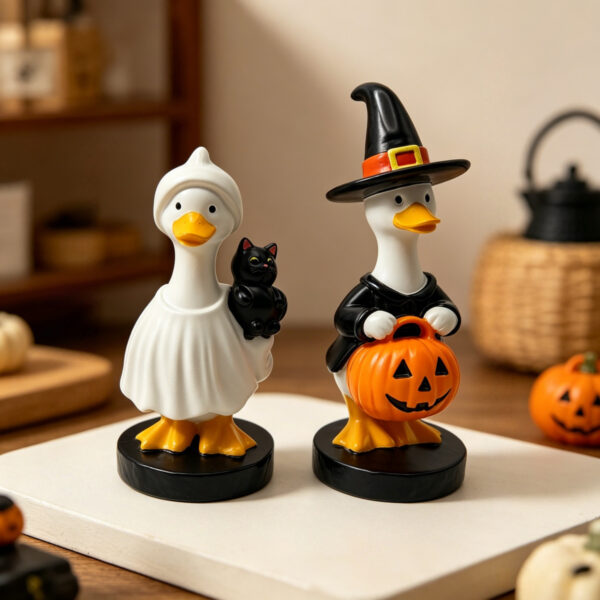 Wholesale Resin Halloween Goose Ornament Set with Witch Hat Pumpkin Ghost - Decorative Home Accent