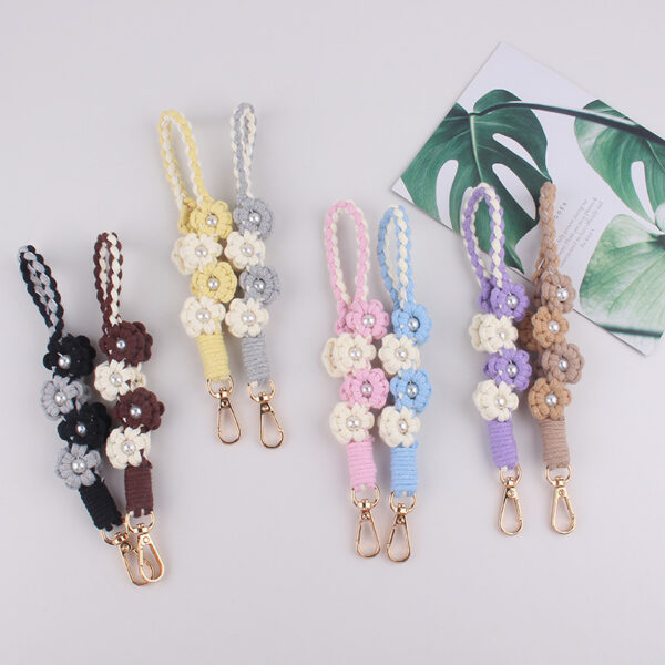 oly-e489c9a143de58b1dfa43c4bb216a6c2 Wholesale Pearl Flower Handwoven Phone Strap Candy Color Cute Keychain for Women Casual Gift Decorative Accessory