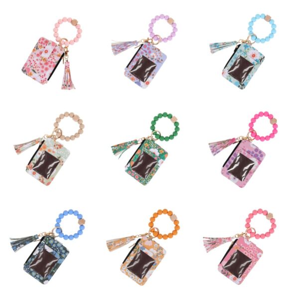 oly-e4d4217807f6ff48c62909939442428a Wholesale Pastoral Floral Print PU Leather Card Holder Wallet Keychain Trendy Bag Charm Accessory