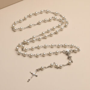 oly-e4e7a8a51f666bcff4655dec53917f94 Wholesale White Glass Bead Rosary Necklace Multi Layer Fashion Layering Jewelry Gift Boutique Resale