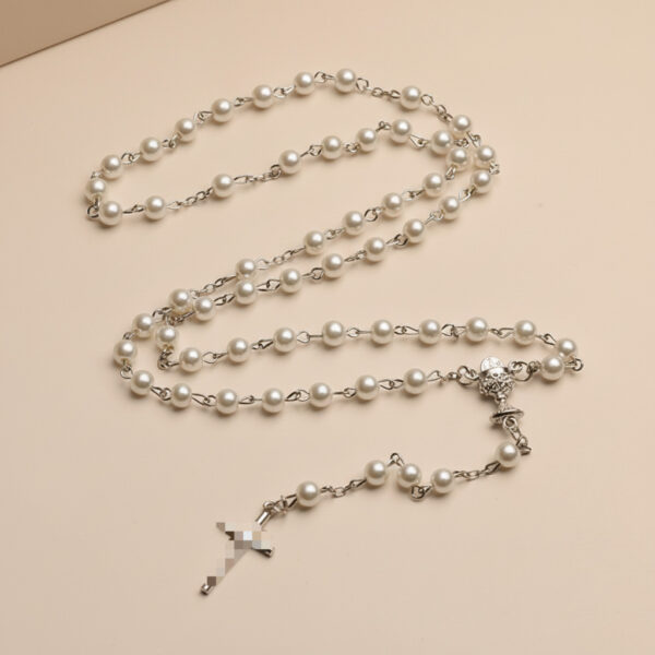 oly-e4e7a8a51f666bcff4655dec53917f94 Wholesale White Glass Bead Rosary Necklace Multi Layer Fashion Layering Jewelry Gift Boutique Resale