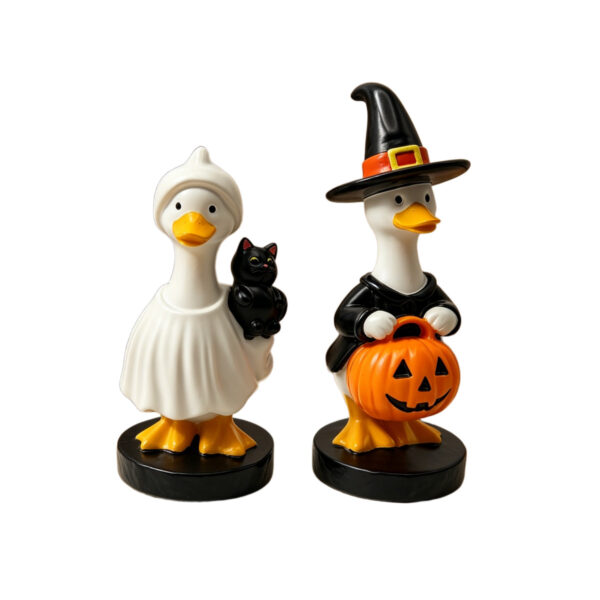 Wholesale Resin Halloween Goose Ornament Set with Witch Hat Pumpkin Ghost - Decorative Home Accent