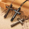 Wholesale Handmade Wood Alloy Cross Pendant Necklace Double Layer Rope Chain Jewelry Accessory for Couples Boutique Resale