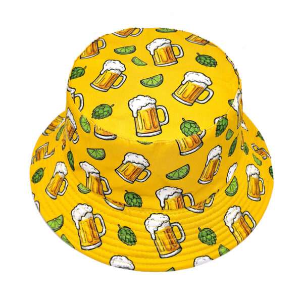 oly-e51a9921583ae8cb30c3582138f6f4da Wholesale Beer Print Bucket Hat Double Sided Sun Hat for Outdoor Party Beach