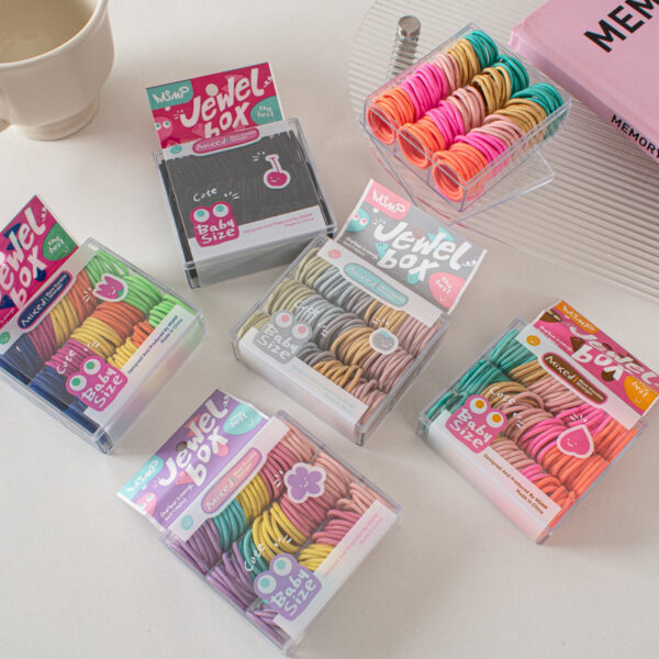 oly-e547e0e84ab64ff207bf639aabdc001c Wholesale Rainbow Elastic Hair Ties Mixed Material Small Size Hair Bands for Kids Ponytail, Fashion Accessory