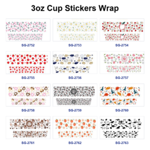 Wholesale 8pcs Fresh Fruit Floral Dessert Dinosaur Print 3oz Cup Stickers Wrap