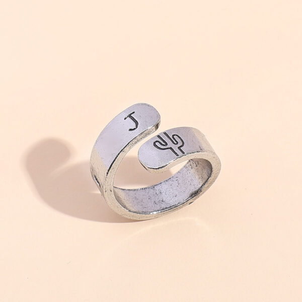 Wholesale Vintage Letter A Alloy Open Ring, Simple Alphabet Print, Jewelry Accessory for Boutique Resale