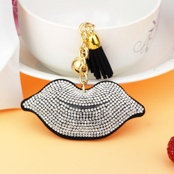 Wholesale Trendy Purple Lips Diamond Tassel Metal Keychain Bag Charm Resale Accessory