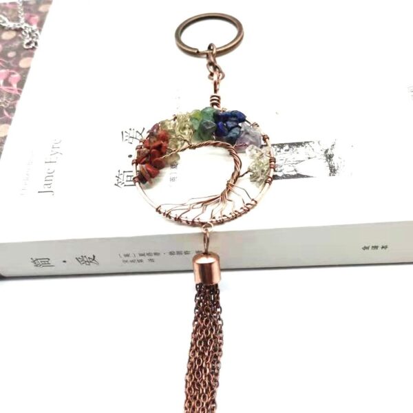 oly-e5dafd4eb007f24aa5d8d608a644c066 Wholesale Light Luxury Hand Wrapped Tree of Life Tassel Keychain Metal Bag Charm