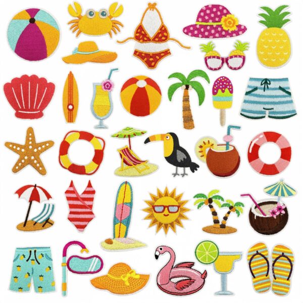 Wholesale Summer Beach Embroidered Patch, Trendy Hat Accessory for Hawaiian Party, DIY Gift