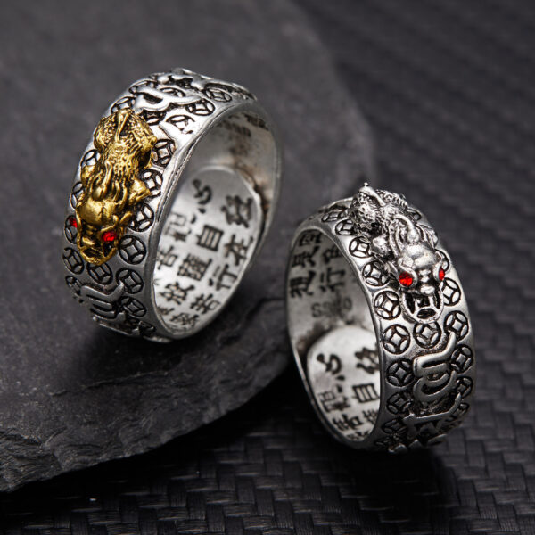 Wholesale Alloy Gold Electroplated Retro Pi Xiu Mantra Ring Unisex Jewelry Accessory