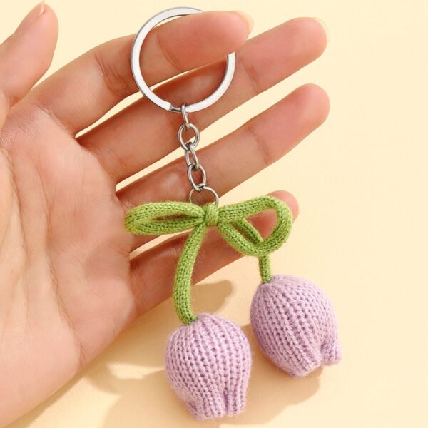 Wholesale Green Wool Tulip Bud Keychain Fashion Car Key Accessory Gift