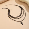 Wholesale Gothic Dark Style Artificial Crystal Cross Pendant Layered Necklace for Women Trendy Jewelry Accessory