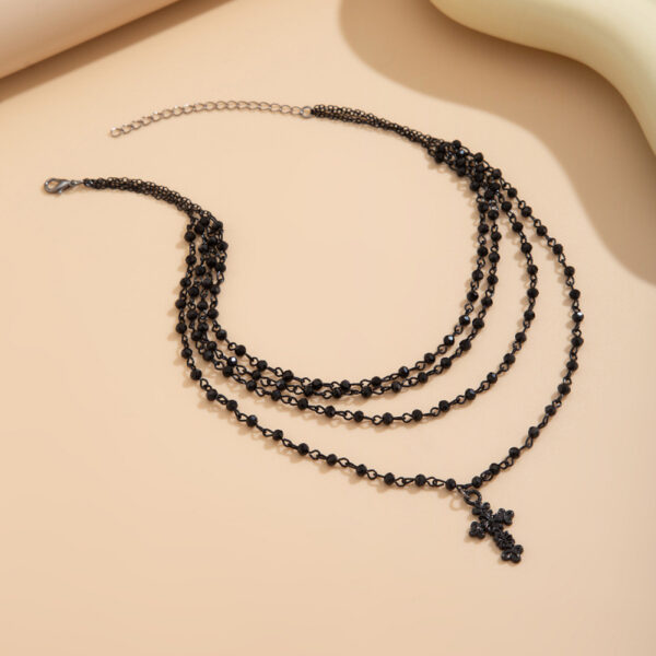 Wholesale Gothic Dark Style Artificial Crystal Cross Pendant Layered Necklace for Women Trendy Jewelry Accessory