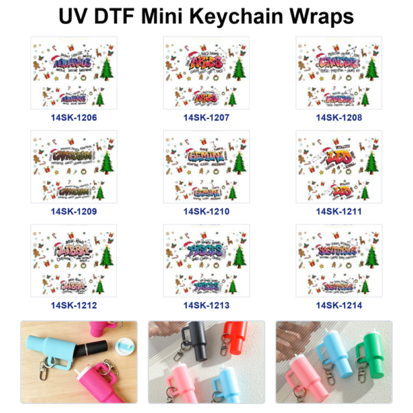 Wholesale 2/4/8pcs Graffiti Letter Christmas Winter Print Mini Cup Keychain Sticker