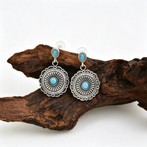 A pair of vintage-style round turquoise stud earrings (FG1681-6)