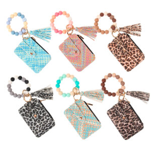 Wholesale Trendy Floral Print PU Leather Keychain Wallet Card Holder for Everyday Use Gift for Women