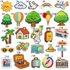 Travel-themed fabric patch set (25 pieces)
