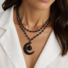 Wholesale Artificial Crystal Layered Moon Pendant Necklace Gothic Gothic Style Beaded Choker Fashion Accessory for Party or Everyday Wear