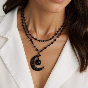 oly-e76cb841939ee92db156e632ce871a85 Wholesale Artificial Crystal Layered Moon Pendant Necklace Gothic Gothic Style Beaded Choker Fashion Accessory for Party or Everyday Wear
