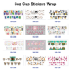 Wholesale 8pcs Mixed Cartoon Character Floral Western Cow Skull Print 3oz Cup Stickers Wrap OLY Exclusive