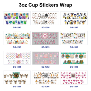 oly-e7808824030f23a87678e7fc5c582b85 Wholesale 8pcs Mixed Cartoon Character Floral Western Cow Skull Print 3oz Cup Stickers Wrap OLY Exclusive
