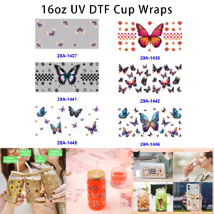 oly-e7b1fc743df6d331f545da4a5dee5c32 Wholesale 16oz Colorful Butterfly Cup DTF Wraps