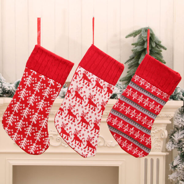 Wholesale Knitted Striped Christmas Stocking Holiday Gift Decorative Bag for Boutique Resale