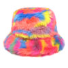 Wholesale Faux Fur Rainbow Gradient Tie Dye Bucket Hat Winter Fashion Accessory