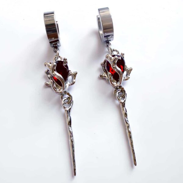 Wholesale Gothic Punk Ruby Earrings in Stainless Steel Boutique Resale Jewelry Accessory