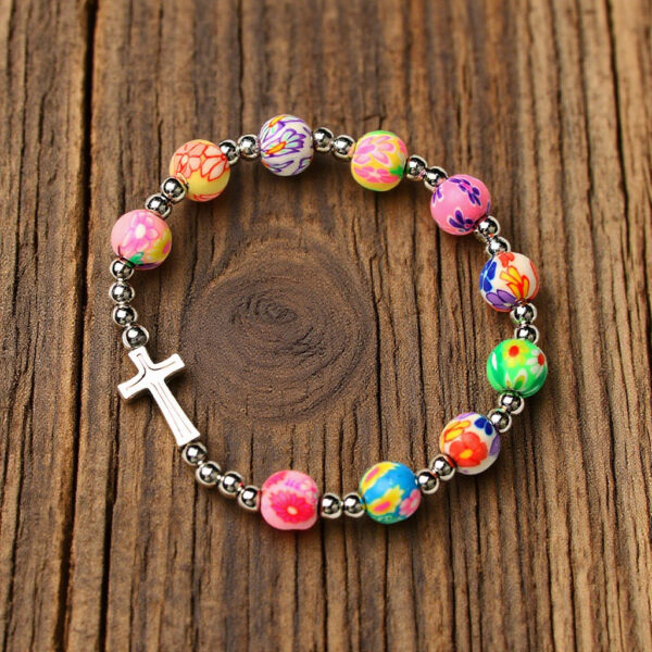 oly-e819d75def13c1f5a8fa63990e9c7f1d Wholesale Colorful 8mm Bead Cross Bracelet Elastic String Fashion Accessory for Gift
