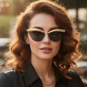 oly-e83bd1ec7739d16ec58b6176f5cf14cc Wholesale Chic Half Frame Sunglasses Gold Frame Grey Lens UV400 Sun Protection Fashion Accessory