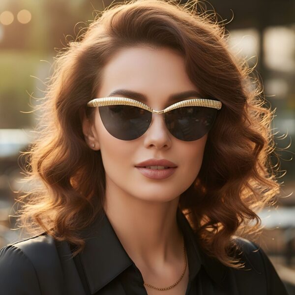 oly-e83bd1ec7739d16ec58b6176f5cf14cc Wholesale Chic Half Frame Sunglasses Gold Frame Grey Lens UV400 Sun Protection Fashion Accessory