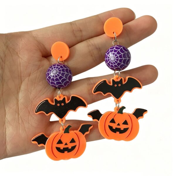 oly-e83bdbcde5e0b8f64556d7d2d58d701f Wholesale Acrylic Halloween Earrings Wooden Bead Bat Ghost Pumpkin Design Fashion Accessory for Party
