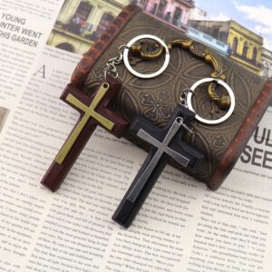 oly-e83ce12940410b6d5a9a312fc48159d3 Wholesale Double Layer Alloy and Wood Cross Keychain Vintage Pastoral Style Unisex Bag Charm
