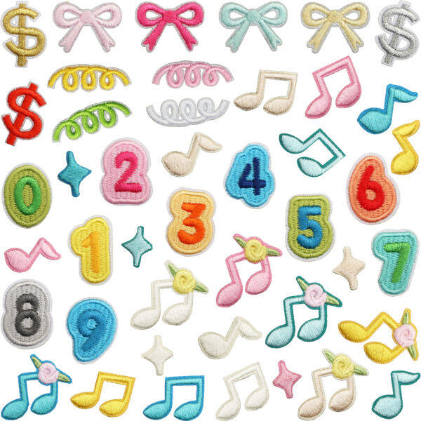 Wholesale DIY Embroidery Patch Set with Music Notes, Bow, Numbers 0-9 for Clothing Decoration