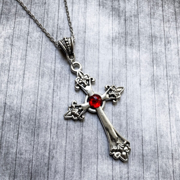 oly-e8e909d37e18a8a43fc11bdc265466ae Wholesale Gothic Baroque Cross Pendant Necklace, Alloy Glass, Electroplated, Chic Gift Boutique Resale