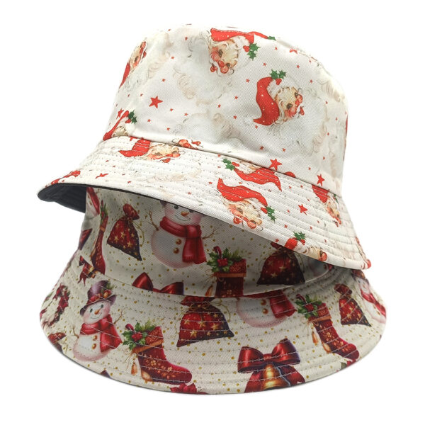 Wholesale Christmas Snowman Print Double Sided Bucket Hat Sun Protection Fashion Accessory