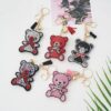 Wholesale Cute Cartoon Bear Rhinestone Keychain with Tassel White Alloy Bag Charm Boutique Resale