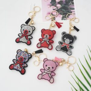 oly-e98e9b604e7d0892bebc7b8932073141 Wholesale Cute Cartoon Bear Rhinestone Keychain with Tassel White Alloy Bag Charm Boutique Resale