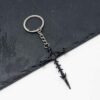 Wholesale Metal Keychain with Gothic Flame Skeleton Cross Design, Decorative Car Key Accessory or Bag Charm