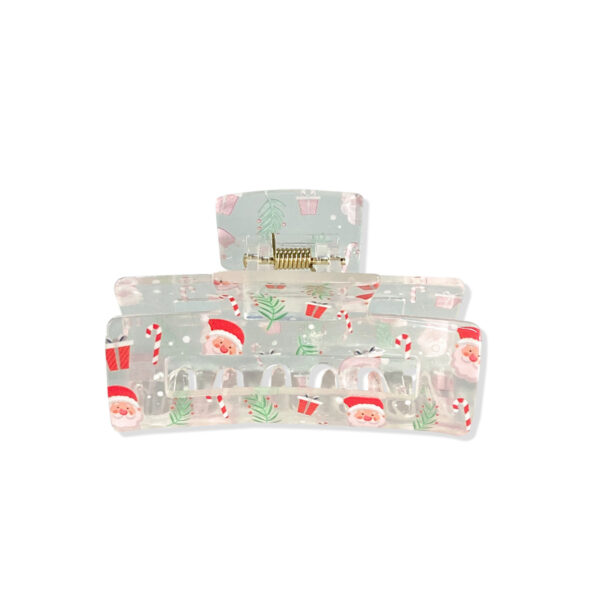 oly-ea0a0df4794b4c8ca87b390455684085 Wholesale Transparent Christmas Acrylic Shark Claw Hair Clip with Santa Print Trendy Fashion Accessory for Women Gift Boutique Resale
