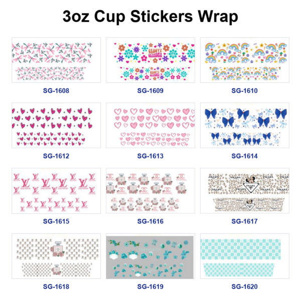 oly-ea141f28a3c77940b7fd4f815b589c48 Wholesale 8pcs Mixed Minimal Floral Luxury Monogram Print 3oz Cup Stickers Wrap OLY Exclusive