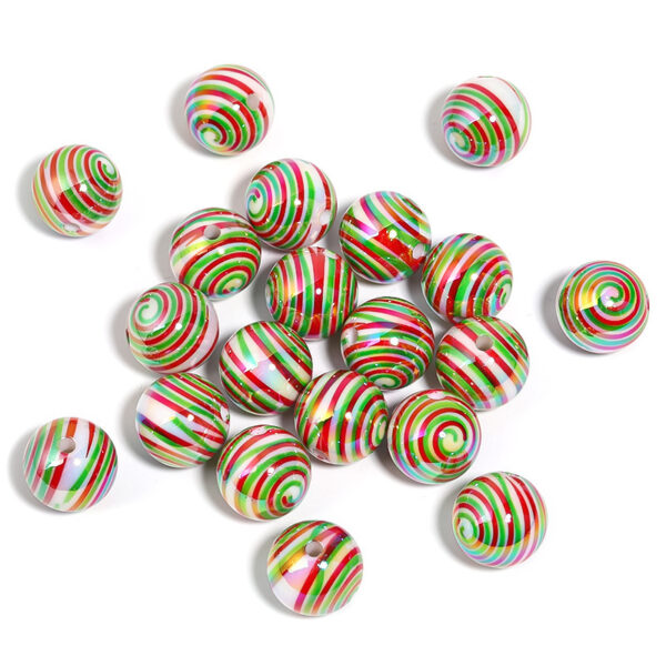oly-ea2a4992e64a7acda23ac6122cc57e32 Wholesale Christmas Candy Stripe Acrylic Bead Phone Chain DIY Spiral Printed Round Beads Fashion Accessory