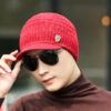 Wholesale Trendy Red Fleece Lined Knitted Hat with Visor, Warm Winter Beanie, Resale Ready