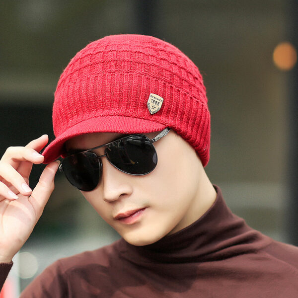 Wholesale Trendy Red Fleece Lined Knitted Hat with Visor, Warm Winter Beanie, Resale Ready