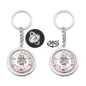 Wholesale Chic Inspirational Quote Rotating Flower Glass Pendant Keychain Jewelry Accessory for Resale
