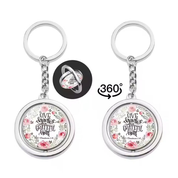 Wholesale Chic Inspirational Quote Rotating Flower Glass Pendant Keychain Jewelry Accessory for Resale