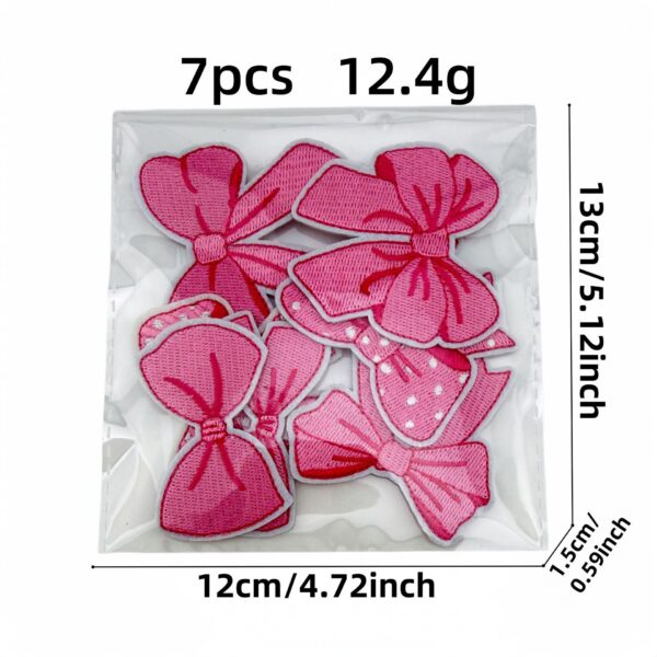 oly-ea5871b18bbb83b8bc0db461644521f8 Wholesale Polyester Embroidered Patches Pink Bow Design 7-Piece Set Decorative Accent for Clothing Office Decor